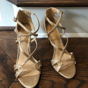 Badgley Mischka gold strappy heels- NEVER WORN!!!